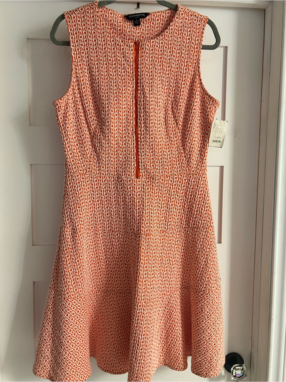 NWT size 10 “sharagano” Flattering Orange Patterned Fit-and-Flare Dress